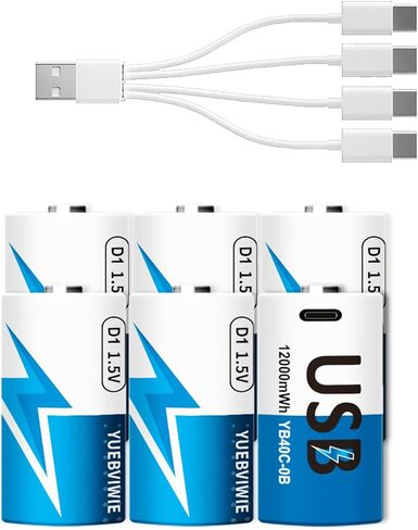 بطاريات ليثيوم D القابلة لإعادة الشحن مع 4 في 1 كبل شحن USB-C ، 4 حزمة D خلية Li-ion Battristes ، LR20 1.5V D استبدال بطارية الخلية 12000MWN لألعاب الأضواء الكشفية موقد الغاز (4 أجزاء) in Saudi Arabia