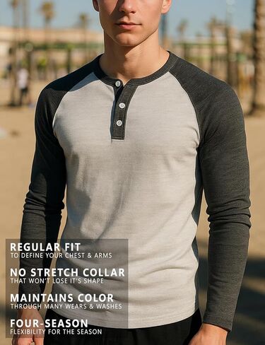 H2H Mens Casual Slim Fit T-Shirts Henley Shirts Raglan Long & 3/4 Sleeve Jersey Baseball T Shirts in Kuwait