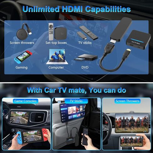 2025 New Car TV Mate Pro مع محول Carplay اللاسلكي ، محول HDMI Multimedia لمحول/لوحات مفاتيح ألعاب TV Trose/Set-Top Box/Screens ، Cartv Mate Support Wired Car Car من 2016 in Kuwait