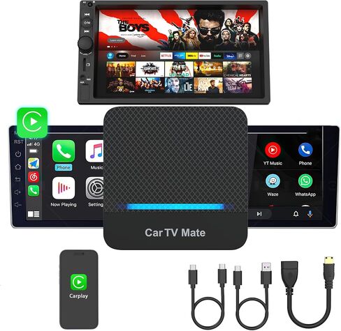 2025 New Car TV Mate Pro مع محول Carplay اللاسلكي ، محول HDMI Multimedia لمحول/لوحات مفاتيح ألعاب TV Trose/Set-Top Box/Screens ، Cartv Mate Support Wired Car Car من 2016 in Kuwait