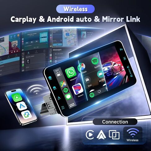 4G+64G Andriod Single Din 9-Inch Touchscreen Car Stereo with Wireless Carplay Android Auto, Car Radio Rotatable Screen 1 Din Bluetooth Mirror Link GPS WiFi, FM/RDS EQ with Backup Camera+Phone Holder in Saudi Arabia