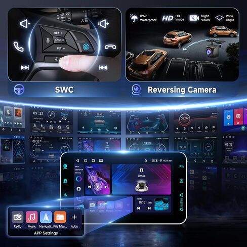 4G+64G Andriod Single Din 9-Inch Touchscreen Car Stereo with Wireless Carplay Android Auto, Car Radio Rotatable Screen 1 Din Bluetooth Mirror Link GPS WiFi, FM/RDS EQ with Backup Camera+Phone Holder in Saudi Arabia