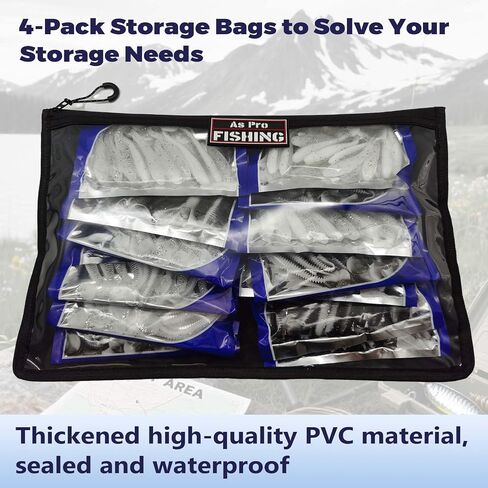 4Pack Fishing Clear Tackle Storage Bag,Waterproof Plastic Storage Fishing Bag for Fishing Gear, Bait, Tackle, Lures and Soft Plastics,Built Tough, Massive Storage Fishing Gift Bag in Saudi Arabia