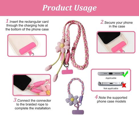 Acdiac Portable Flower Phone Lanyard ، Universal Phone Crossbody Strap Wristband Lanyard in Kuwait