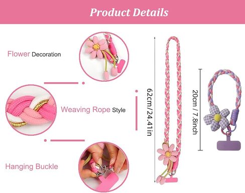Acdiac Portable Flower Phone Lanyard ، Universal Phone Crossbody Strap Wristband Lanyard in Kuwait