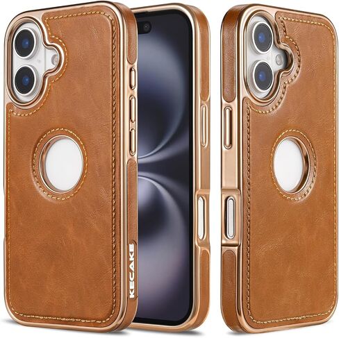 Kecake for iPhone 16 6.1 بوصة الشعار الجلدية الفاخرة مرئية عتيقة غلاف واقٍ ضئيل للغاية (تمساح أسود مع تقليم أسود) in Saudi Arabia