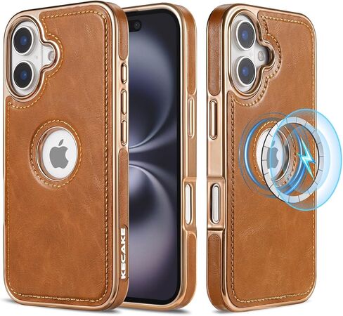 Kecake for iPhone 16 6.1 بوصة الشعار الجلدية الفاخرة مرئية عتيقة غلاف واقٍ ضئيل للغاية (تمساح أسود مع تقليم أسود) in Saudi Arabia