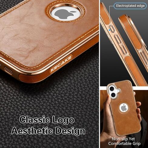 Kecake for iPhone 16 6.1 بوصة الشعار الجلدية الفاخرة مرئية عتيقة غلاف واقٍ ضئيل للغاية (تمساح أسود مع تقليم أسود) in Saudi Arabia