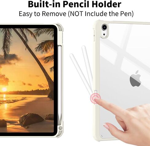 لـ iPad (A16) الجيل الحادي عشر 11 بوصة 2025/10 جيل 10.9 بوصة 2022 العلبة مع حامل القلم الرصاص ، iPad Hybrid 11 10 مع ظهر واضح ، يدعم Auto Wake/Sleep ، Cream White in Kuwait