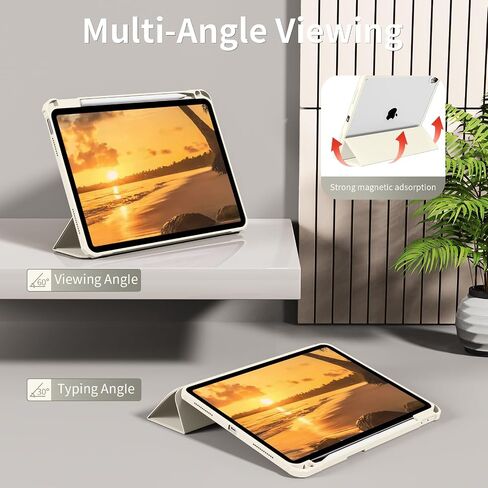 لـ iPad (A16) الجيل الحادي عشر 11 بوصة 2025/10 جيل 10.9 بوصة 2022 العلبة مع حامل القلم الرصاص ، iPad Hybrid 11 10 مع ظهر واضح ، يدعم Auto Wake/Sleep ، Cream White in Kuwait