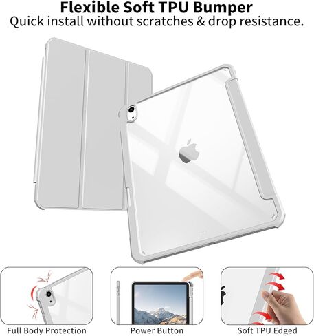 لـ iPad (A16) الجيل الحادي عشر 11 بوصة 2025/10 جيل 10.9 بوصة 2022 العلبة مع حامل القلم الرصاص ، iPad Hybrid 11 10 مع ظهر واضح ، يدعم Auto Wake/Sleep ، Cream White in Kuwait