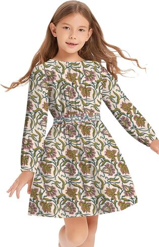 tiny sugar Girls Floral Smocked Waist Dress Church Holiday Playwear Soft Midi Dress with Pockets in Kuwait