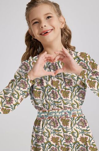 tiny sugar Girls Floral Smocked Waist Dress Church Holiday Playwear Soft Midi Dress with Pockets in Kuwait