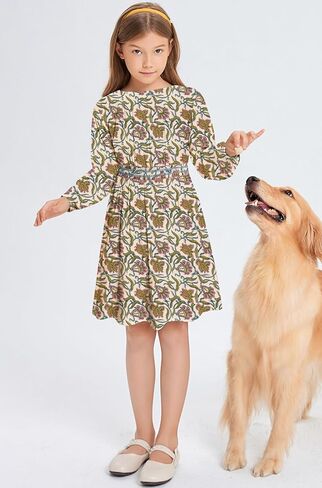 tiny sugar Girls Floral Smocked Waist Dress Church Holiday Playwear Soft Midi Dress with Pockets in Kuwait