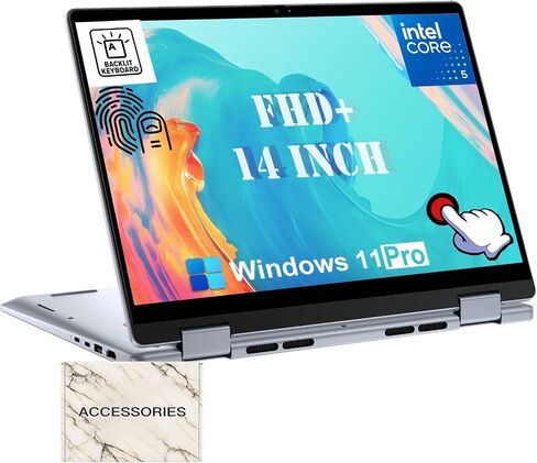 Dell Inspiron 14 2-in-1 Touchscreen Laptop - Intel 5-120U • 16GB DDR5 RAM, 1TB SSD • 14" FHD+ Display • Wi-Fi 6E • Fingerprint • Backlit KB • Ai Copilot • Win 11 Pro • w/Laptop Accessories in Saudi Arabia