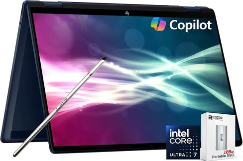 HP Omnibook X Flip 2-in-1 lactop touchscreen ، 14 "2K AI Copilot+ PC ، Intel EVO Platform 8-Core Ultra 7 258V (> Ultra 9 185H) ، 5MP IR WebCAM ، Backlit KB ، W/Style & 128GB PSD ، Win11 Home (16GB | 2TB SSD) in Kuwait
