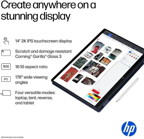 HP Omnibook X Flip 2-in-1 lactop touchscreen ، 14 "2K AI Copilot+ PC ، Intel EVO Platform 8-Core Ultra 7 258V (> Ultra 9 185H) ، 5MP IR WebCAM ، Backlit KB ، W/Style & 128GB PSD ، Win11 Home (16GB | 2TB SSD) in Kuwait