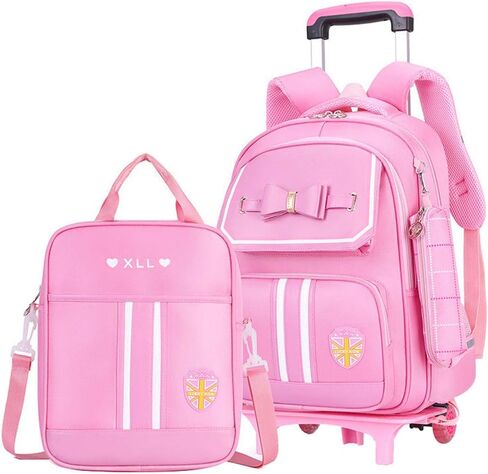 Bowknot Kids Girls Rolling Backpack Cute Carry-on Luggage with Wheels Trolly BookBag for School-2 Wheels in Kuwait