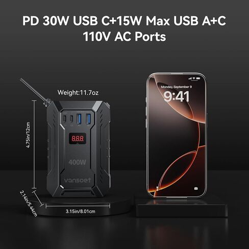 400W Car Power Inverter DC 12V to 110V AC Inverter with PD 30W/15W+2*USB A Ports & 2 AC Outlets for Laptop/Phone/Road Trip in Kuwait