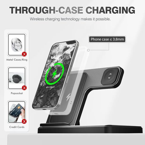 شاحن محطة الشحن اللاسلكي لـ iPhone: 3 في 1 حامل لاسلكي أجهزة متعددة متوافقة مع Apple iPhone 16 15 14 Pro Max 13 12 11 Watch 10 9 8 7 6 5 4 3 2 SE و Ultra for AirPods 4 3 2 Pro in Kuwait