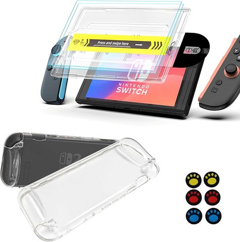 LESUTI for Nintendo Switch 2 (2025) Protective Case with [2-Pack] Tempered Glass Screen Protector (Auto-Align Tool) & 6-Pack Anti-Slip Joystick Caps - Switch 2 (2025) Accessories 3-IN-1 Bundle. in Saudi Arabia