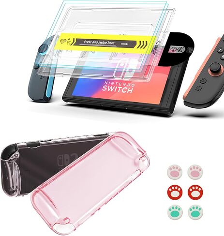 Lesuti 3-in-1 Kit لـ Nintendo Switch 2 (2025)-واقي الشاشة الزجاجي المقسّر (حزمة 2 ، محاذاة تلقائية) ، غطاء واقعي وردي وردي و 6 عبوات مضادة للانزلاق | حزمة الملحقات النهائية in Saudi Arabia