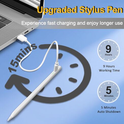 قلم الأسلوب لـ iPad 2025-2018 ، 15 دقيقة قلم رصاص سريع لشحن iPad A16 11/10/9/8/7/6th Gen ، Air M3 M2 11 "/13"/5/3. ، Pro M4 11 "/12.9/13" in Kuwait