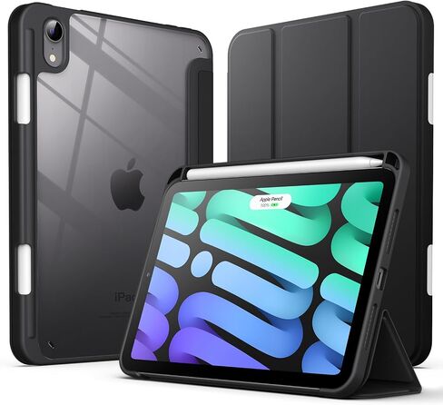 JETech Case for iPad mini (A17 Pro, 2024 Model, 7th Generation) / mini 6 (2021 Model, 6th Generation) with Pencil Holder, Clear Back Shell Stand Shockproof Tablet Cover, Auto Wake/Sleep (Black) in Kuwait