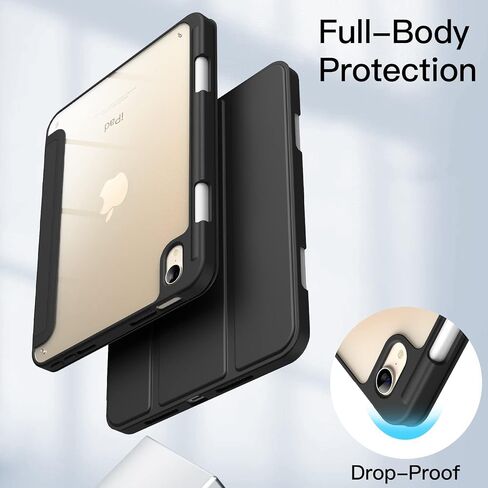 JETech Case for iPad mini (A17 Pro, 2024 Model, 7th Generation) / mini 6 (2021 Model, 6th Generation) with Pencil Holder, Clear Back Shell Stand Shockproof Tablet Cover, Auto Wake/Sleep (Black) in Kuwait