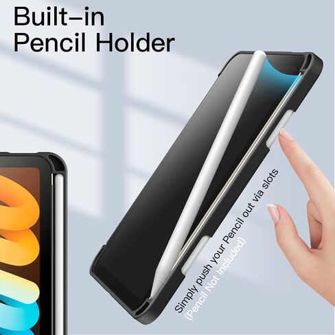 JETech Case for iPad mini (A17 Pro, 2024 Model, 7th Generation) / mini 6 (2021 Model, 6th Generation) with Pencil Holder, Clear Back Shell Stand Shockproof Tablet Cover, Auto Wake/Sleep (Black) in Kuwait