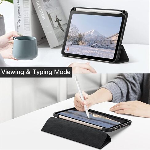 JETech Case for iPad mini (A17 Pro, 2024 Model, 7th Generation) / mini 6 (2021 Model, 6th Generation) with Pencil Holder, Clear Back Shell Stand Shockproof Tablet Cover, Auto Wake/Sleep (Black) in Kuwait