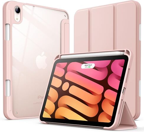 JETech Case for iPad mini (A17 Pro, 2024 Model, 7th Generation) / mini 6 (2021 Model, 6th Generation) with Pencil Holder, Clear Back Shell Stand Shockproof Tablet Cover, Auto Wake/Sleep (Black) in Kuwait