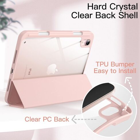 JETech Case for iPad mini (A17 Pro, 2024 Model, 7th Generation) / mini 6 (2021 Model, 6th Generation) with Pencil Holder, Clear Back Shell Stand Shockproof Tablet Cover, Auto Wake/Sleep (Black) in Kuwait