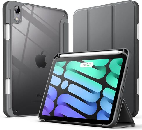 حالة Jetech لـ iPad Mini (A17 Pro ، 2024 Model ، الجيل السابع) / Mini 6 (طراز 2021 ، الجيل السادس) مع حامل قلم رصاص ، وغطاء قرص صدمي قذيفة صافٍ ، و Wake / Sleep (أسود) in Kuwait