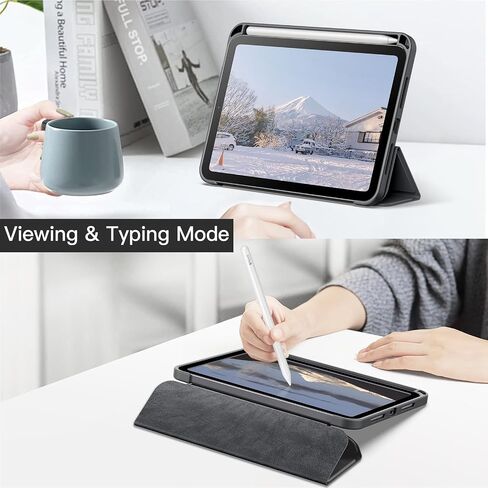 حالة Jetech لـ iPad Mini (A17 Pro ، 2024 Model ، الجيل السابع) / Mini 6 (طراز 2021 ، الجيل السادس) مع حامل قلم رصاص ، وغطاء قرص صدمي قذيفة صافٍ ، و Wake / Sleep (أسود) in Kuwait