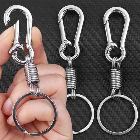 2 PCS Silver Carabiner Keychain ، Spring Keyring Holder Clips ، Metal Snap Hook Clip لسلسلة مفتاح السيارة ، حامل Keyrings ، خطاف محفظة ، Paracord Keychain Lanyard (9 سم) in Saudi Arabia
