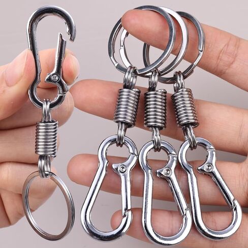 2 PCS Silver Carabiner Keychain ، Spring Keyring Holder Clips ، Metal Snap Hook Clip لسلسلة مفتاح السيارة ، حامل Keyrings ، خطاف محفظة ، Paracord Keychain Lanyard (9 سم) in Saudi Arabia
