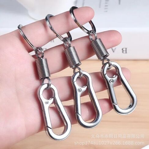 2 PCS Silver Carabiner Keychain ، Spring Keyring Holder Clips ، Metal Snap Hook Clip لسلسلة مفتاح السيارة ، حامل Keyrings ، خطاف محفظة ، Paracord Keychain Lanyard (9 سم) in Saudi Arabia