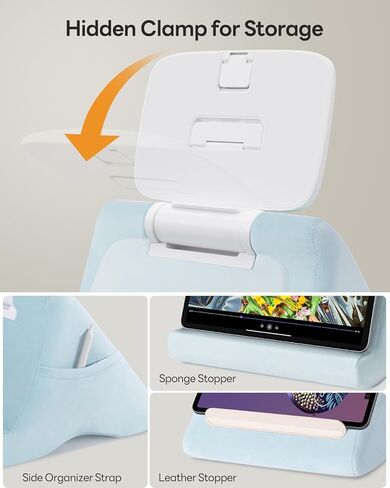 وسادة Saiji Tablet Kindle Stand-حامل iPad للقراءة في السرير في السرير ، مع مقطع متعدد الوظائف قابل للتعديل من 4-13 بوصة ، iPad ، Kindle ، الهاتف ، الأزرق in Saudi Arabia
