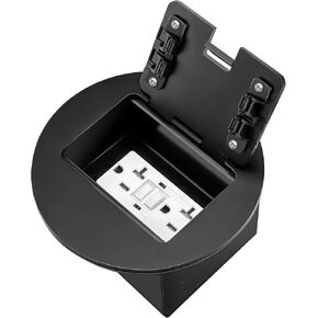 صندوق مخرج الأرضية المريح ، وعاء عميق مع ميناء شحن سريع 4.8A USB-A و USB-C ، وغطاء مخرج طابق دائري 20A-2 حزمة (أسود) in Kuwait