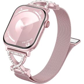 JKD Slim Metal Band Compatible with Apple Watch Bands for Women 40mm 42mm 46mm 44mm 45mm 41mm 38mm 49mm, Diamond X-Shape Stainless Steel Magnetic Strap for iWatch SE Series 10/9/8/7/6/5/4/3/2/1/Ultra in Kuwait
