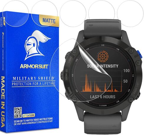 Armorsuit 6 Pack for Garmin Fenix ​​6/6 Pro / 6 Sapphire / 6 Pro Solar Anti -Glare Screen Protector Militaryshield Matte - Made in USA in Saudi Arabia