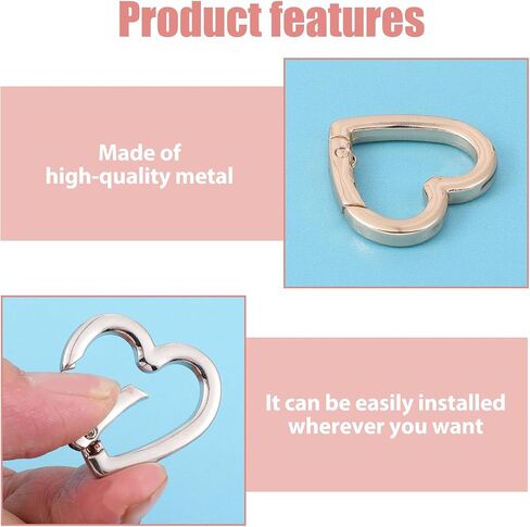 مقطع سلسلة مفاتيح القلب ، 4 أجهزة كمبيوتر سبيكة زنك على شكل قلب مفتاح Carabiner Mini Spring Snap Hook Clip Clip لمفاتيح حقائب الظهر معلقة حامل زجاجة ماء in Saudi Arabia
