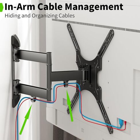 Black Full Motion TV Wall Mount for 23" to 55" TVs, TV Bracket Wall Mount with Articulating Arms, Fit Up to 66lbs & VESA 400x400 in Saudi Arabia