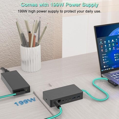 Microsoft Surface Dock 2 ، 9-in-1 محطة الإرساء مع إمدادات الطاقة MAX 199W ، شاشة عرض مزدوجة 4K ، Ethernet ، 4x USB-C ، Surface Pro 8 9 × 10 11 (متجدد) in Saudi Arabia