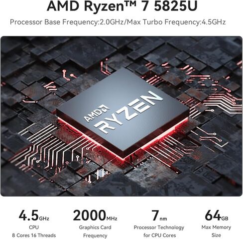 Beelink Ser5 Pro Mini PC ، AMD Ryzen 7 5825U (7nm ، 8c/16t) حتى 4.5 جيجا هرتز ، كمبيوتر ميني 32GB DDR4 RAM 1TB NVME SSD ، Micro PC 4K@60Hz عرض WIFI6/BT5.2/HTPC/HOME/OFFICE in Kuwait