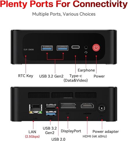 Beelink Ser5 Pro Mini PC ، AMD Ryzen 7 5825U (7nm ، 8c/16t) حتى 4.5 جيجا هرتز ، كمبيوتر ميني 32GB DDR4 RAM 1TB NVME SSD ، Micro PC 4K@60Hz عرض WIFI6/BT5.2/HTPC/HOME/OFFICE in Kuwait