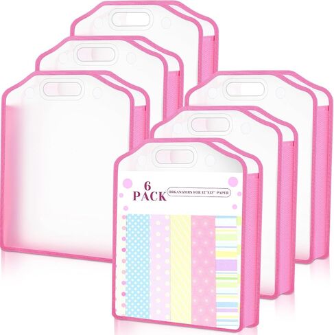 PerKoop 6 Pcs Scrapbook Paper Storage Organizer 12'' x 12'' Sheets Expanding Paper Folio Transparent Expandable Paper Storage with Portable Handle and Button Closure for Holding Craft (Pink) in Saudi Arabia