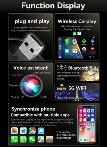 Wireless CarPlay Adapter for iPhone & Android Auto Adapter, Convert Wired to Wireless, Plug & Play, Auto Connect, USB Port Easy Use for Cars from 2016+ in Kuwait
