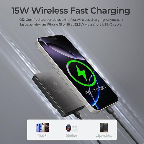 بنك الطاقة المغناطيسي لـ iPhone ، 10000 مللي أمبير في الساعة لحزمة بطارية Magsafe ، بنك Portable Charger Power مع تقنية Qi2 Fast Fast ، STAND ، LED ، 22.5W PD لـ iPhone 16،15،14،13 ، 12 ، (أسود) in Saudi Arabia